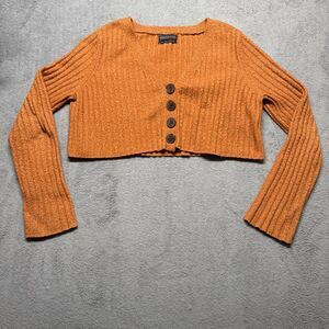 Urban Outfitters Women’s Cropped Burnt Orange Button Down Ribbed Cardigan Sz M